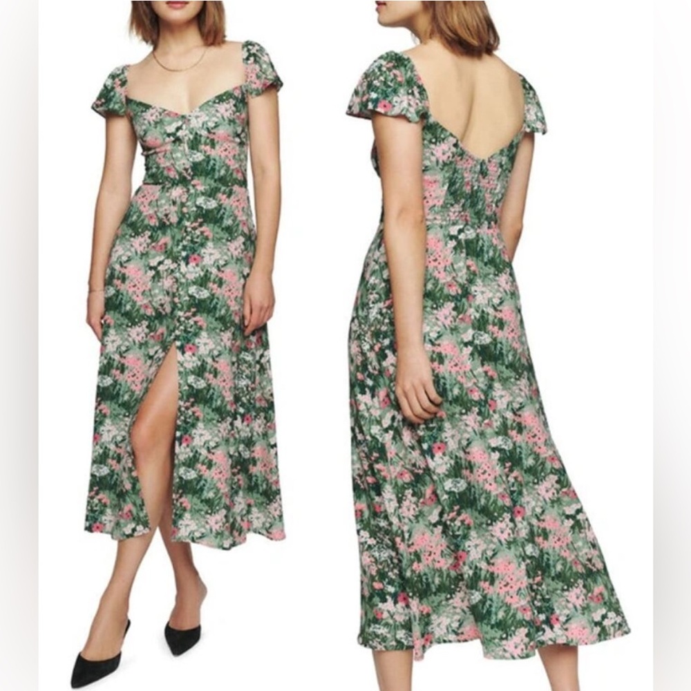 Reformation Baxley Dress in Green Floral